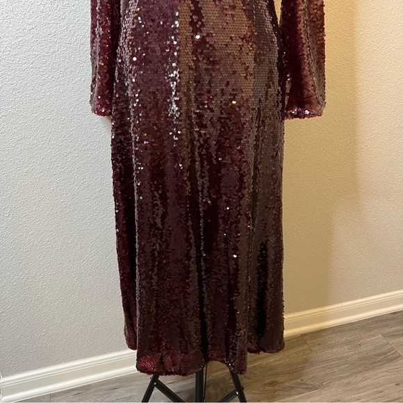 NEW! ZARA Limited Edition Sequin Maxi Dress Burgundy Maroon Red SZ S - Picture 10 of 12